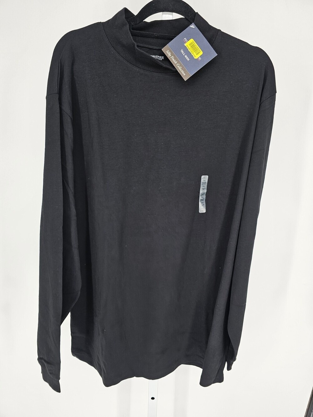 Roundtree & Yorke Mens 2XT Long Sleeve Mock Neck Silky Finish T Shirt Black NEW